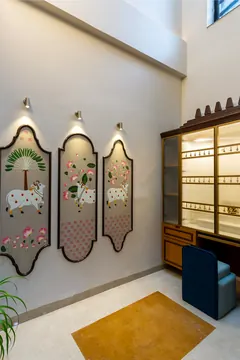 Mandir with hand-painted panels
